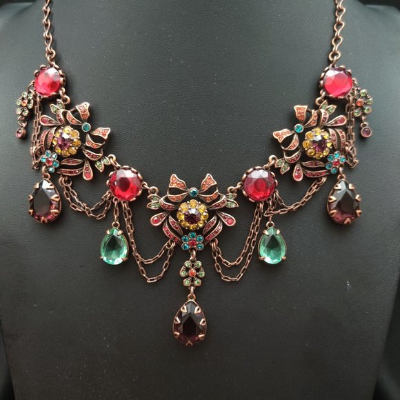 Joan Rivers Antique Style Runway Statement Drippy Rhinestone Necklace Multicolor - Picture 2 of 7